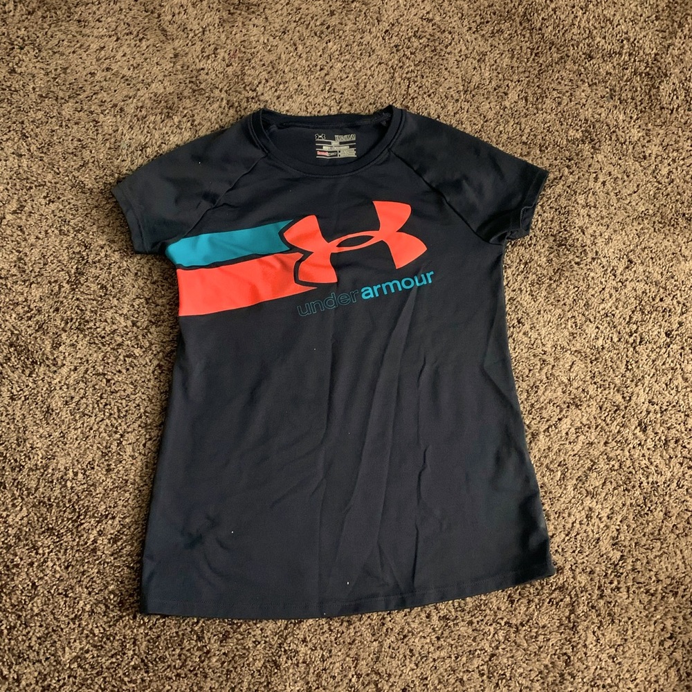 Gray blue and hot pink under armor shirt